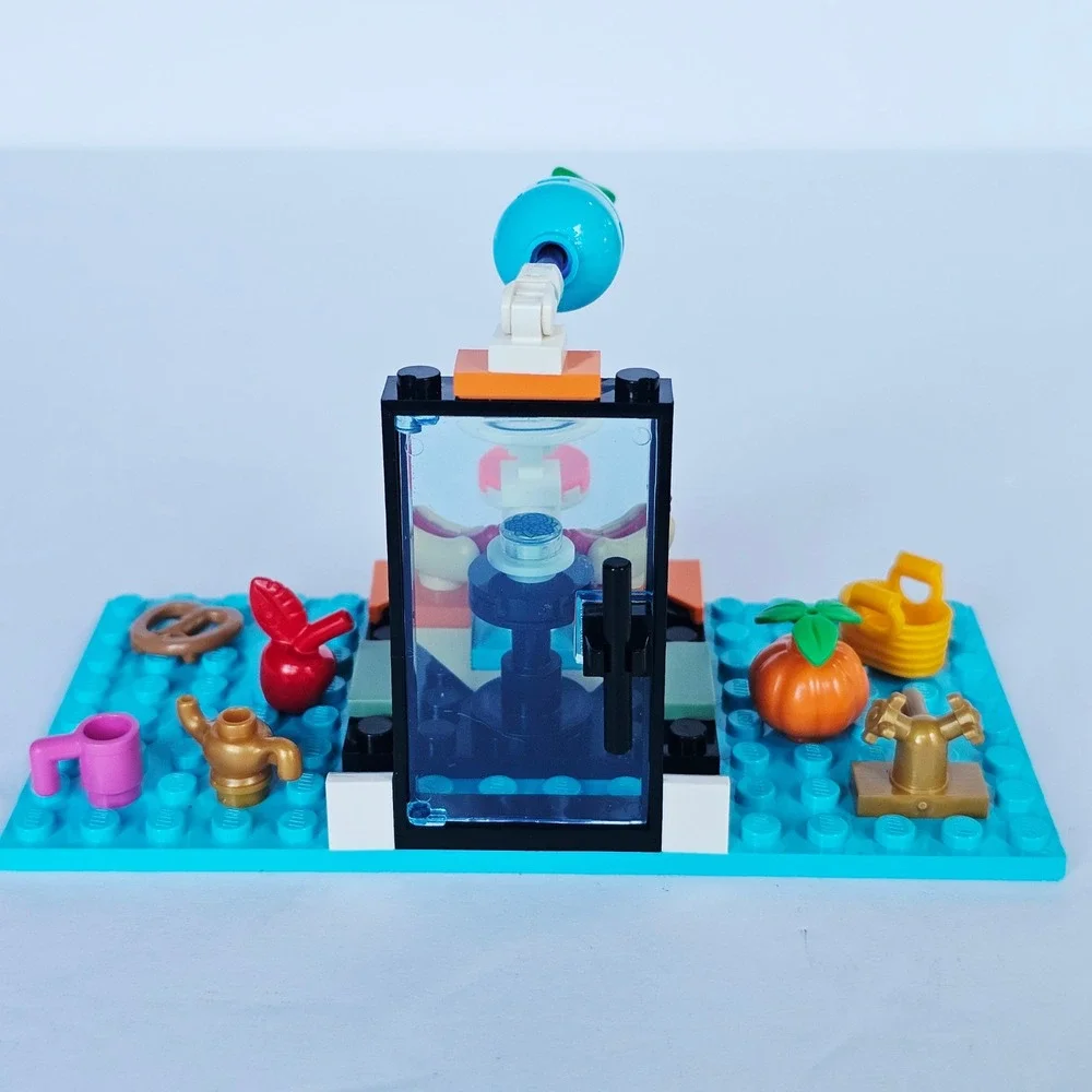 LEGO Custom Food Stand Cafe Baseplate with Hot Dogs Pretzel Fruit Accessories